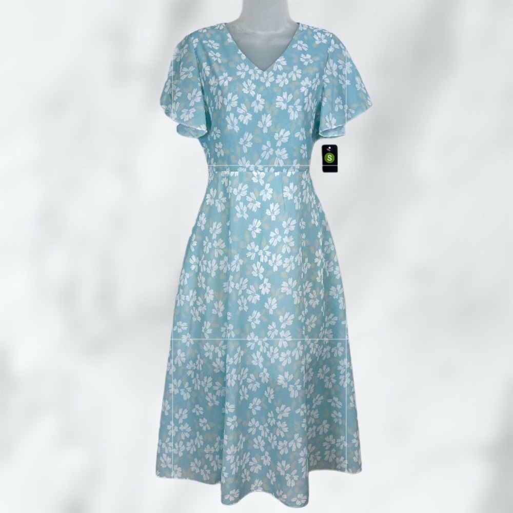 NWT Womens Light Blue Floral Lightweight Spring Midi Dress / Sz small